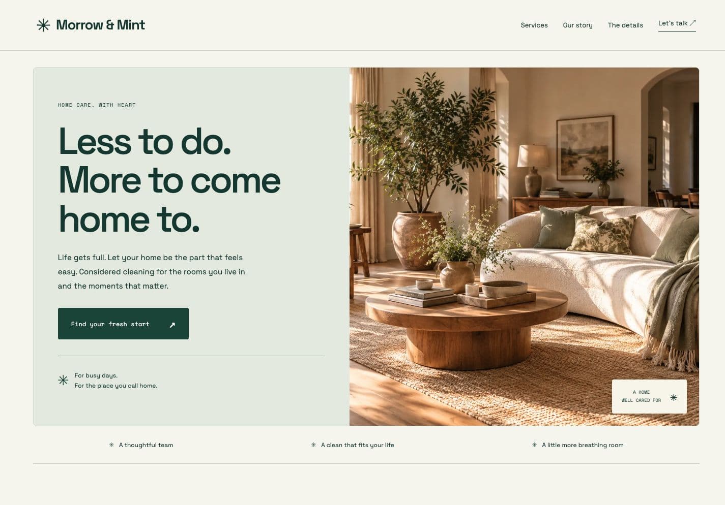 Actual Haven CUDDA template, desktop website preview